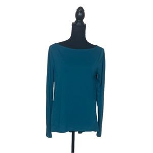 NWT Ann Taylor Knit Long Sleeve Top with Flowy Back Detail in Teal (A)